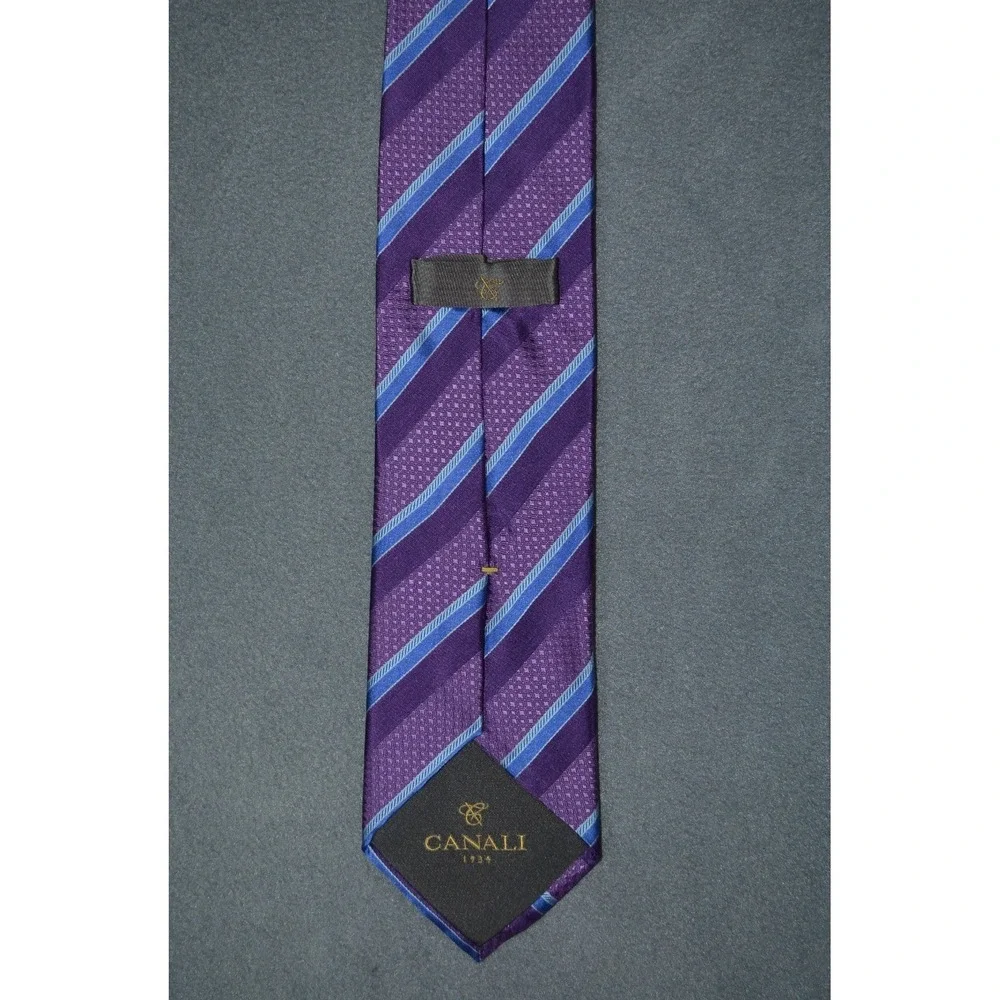 CANALI Purple / Blue Diagnol Striped Thick Woven Silk Tie Made in Italy - Picture 3 of 6